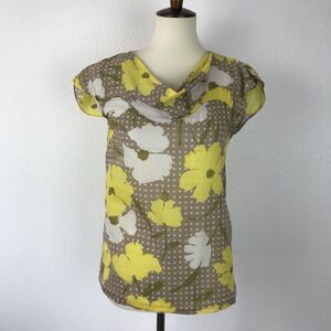 Diane von Furstenberg Top Blouse Pullover Polka Dot Floral Print Draped